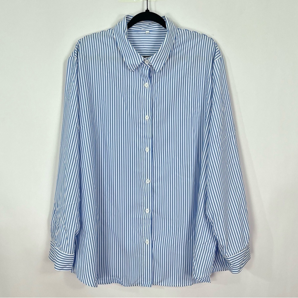 Women’s Blue White Striped Button Up Casual Shirt Sz 20W
